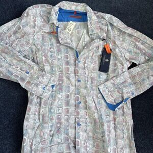 Luchiano Visconti Shirt Mens Medium White Geometric Limited‎ Edition Long Sleeve